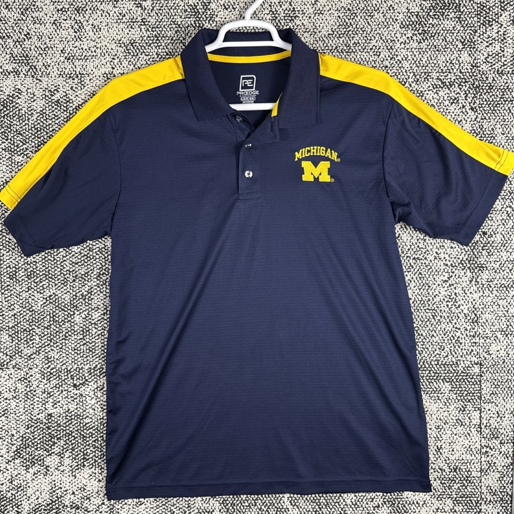 Pro Edge Polo Shirt Mens Large Short‎ Sleeve Michigan Wolverines Blue